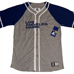 Starter Los Angeles Rams Gray Button Up Baseball Jersey Mens Large New