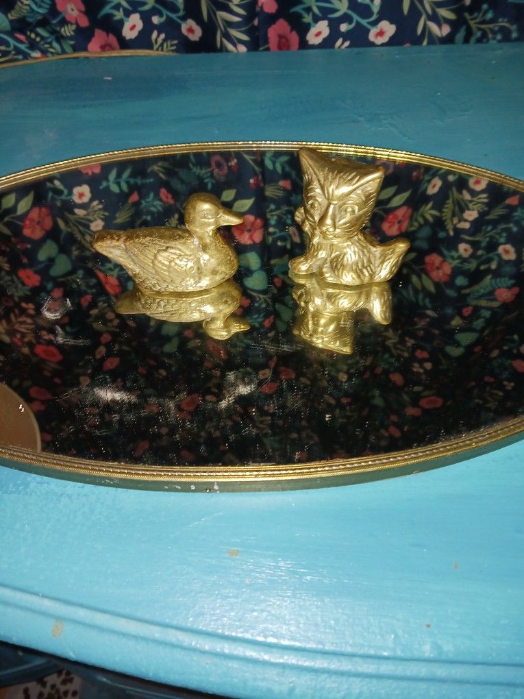Solid Brass Kitty And Duck Perfect Condition