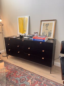 Four Hands Trey 7 Drawer Dresser, Black Wash Solid Poplar, Leather Pulls