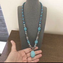 Blue Beads And Stones Necklace String 