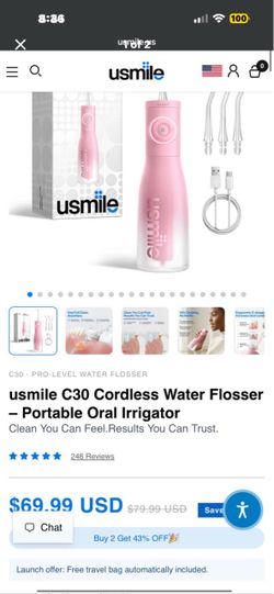 usmile C30 Cordless Water Flosser Pink