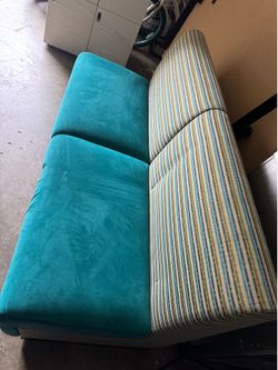 Teal and Striped Armless Settee