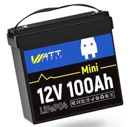 WattCycle 12V 100Ah Mini LiFePO4 Lithium Battery Smaller than BCI Group 24 Built-in 100A BMS Low-Temp Protection 15000 Deep Cycles 1280Wh for Home Sto