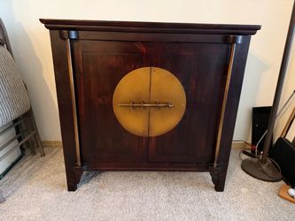Oriental / Asian-Style Hardwood Cabinet – Beautiful Brass Accents