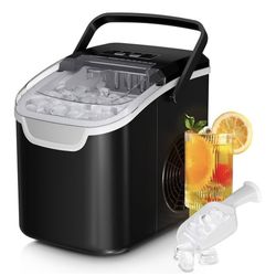 Countertop Ice Maker Machine – 8 Bullet Ice in 6 Mins, 26.5lbs/24Hrs Output – Self-Cleaning Portable Design with Selectable Ice Size & Touch Display f