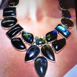 Labradorite Stamped 925 Sterling Silver Necklace