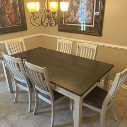 New 6 Drawer 72 Inch Solid Wood Base Dinette With Elm Veneer Table Top With 4 Or 6 Chairs 