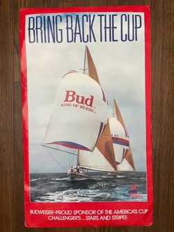 Vintage 1986 Budweiser Stars & Stripes America’s Cup Poster 34x20 Sailing