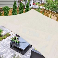 Sun Shade Sail Rectangle 12' x 16' UV Block Canopy for Patio Backyard Lawn Garden Outdoor Activities, Cream