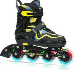 FIHUNY Adjustable Inline Skates for Kids and Adults with Light Up Wheels,Roller Blades Skates for Girls and Boys,Women,Yellow Medium-Big Kid(1-4 US)

