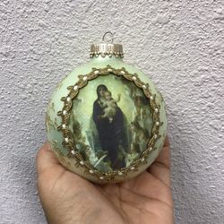 Mother Mary & Baby Jesus Catholic Metallic Art Christmas Ornament 
