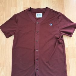 Vintage Champion Maroon Spellout Button Up Jersey Mens Medium