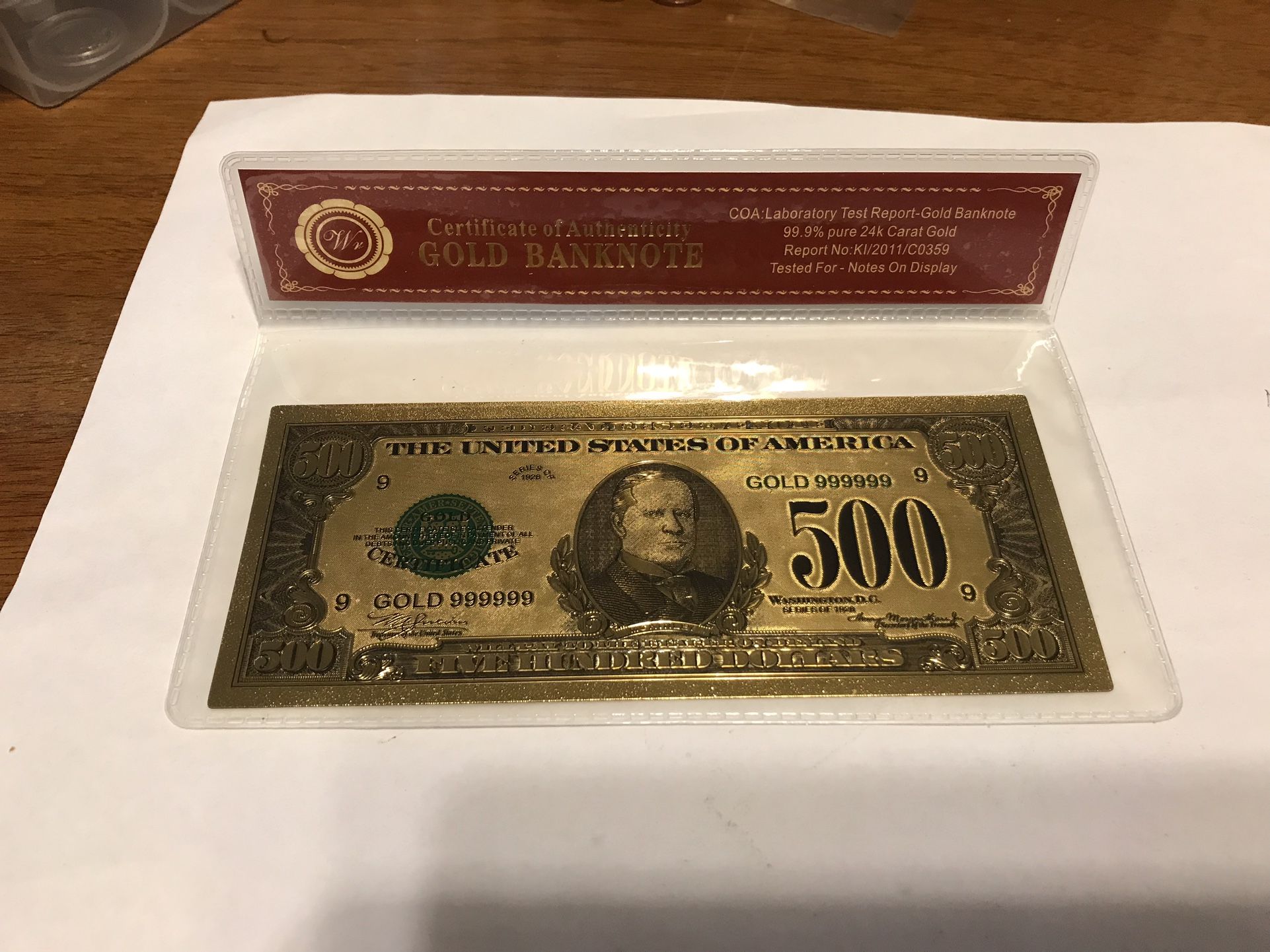 24k Gold $500 Collectible Bill