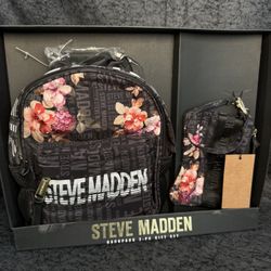 Steve Madden Backpack 2-Piece Black Floral Gift Set