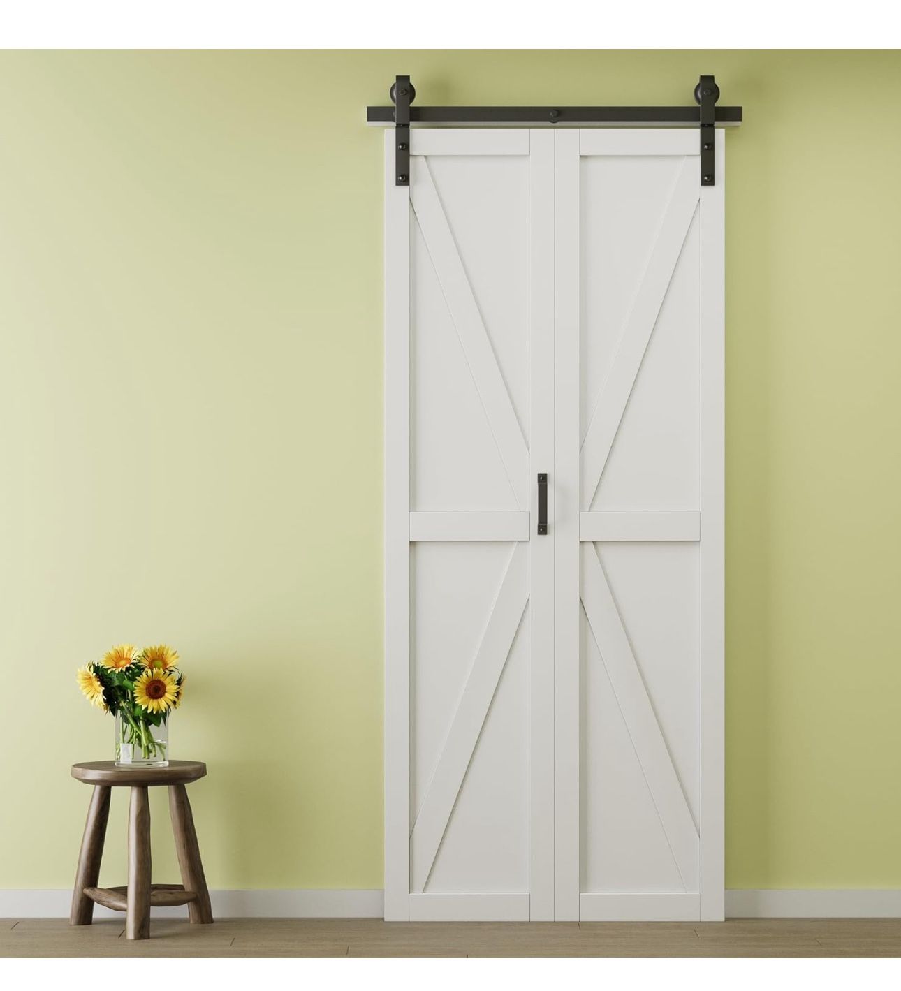 36-in x 84-in white K-frame Wood Solid core Single bifold Barn Door (Hardware Included)