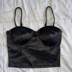 Black Satin Corset Crop Top 
