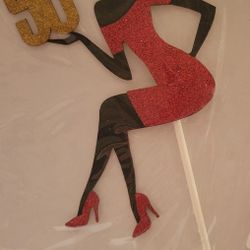 Birthday 50th Cake Topper Red And Black With Glitter