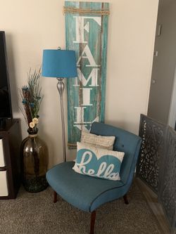 Chair, Lamp, Wall Art Turquoise Blue