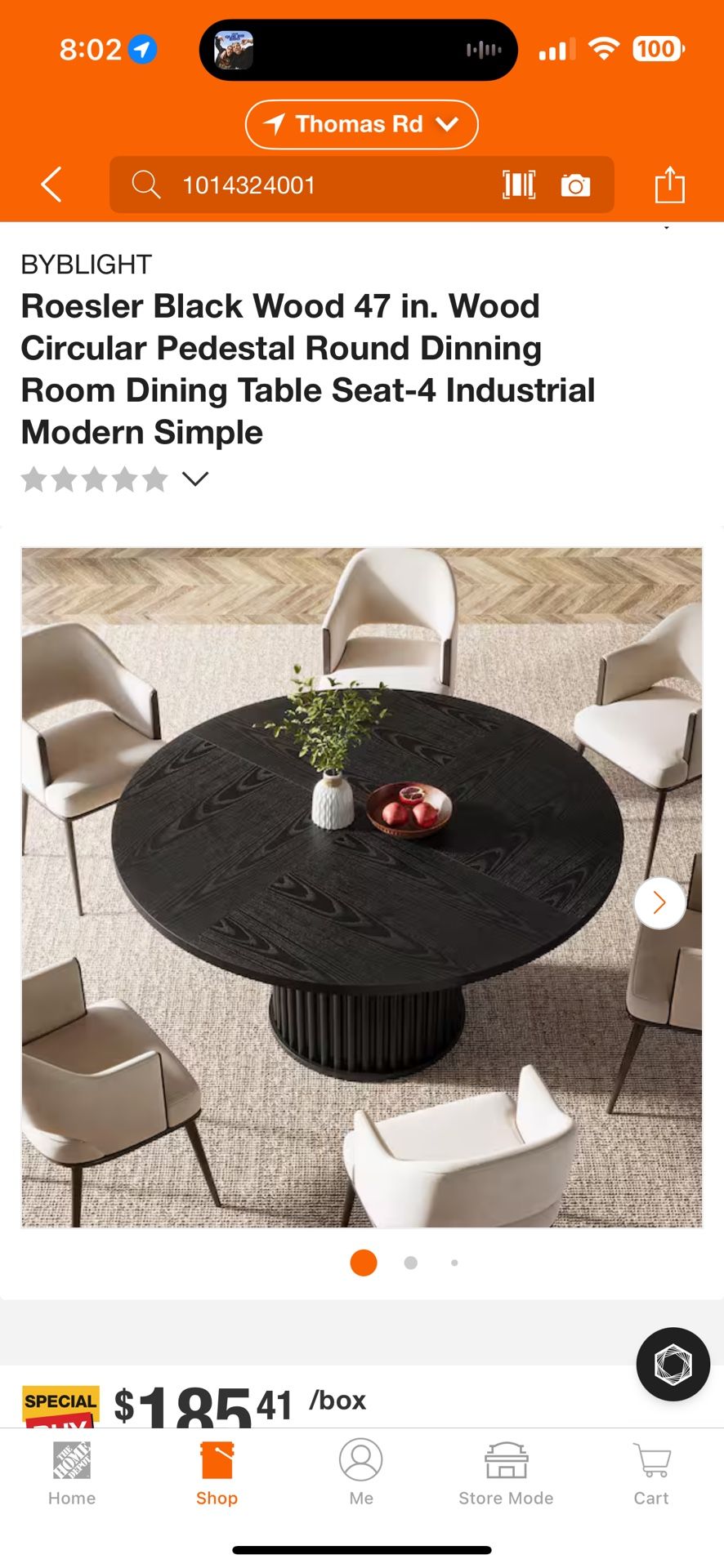 Roesler Black Wood 47 in. Wood Circular Pedestal Round Dinning Room Dining Table Seat-4 Industrial Modern Simple