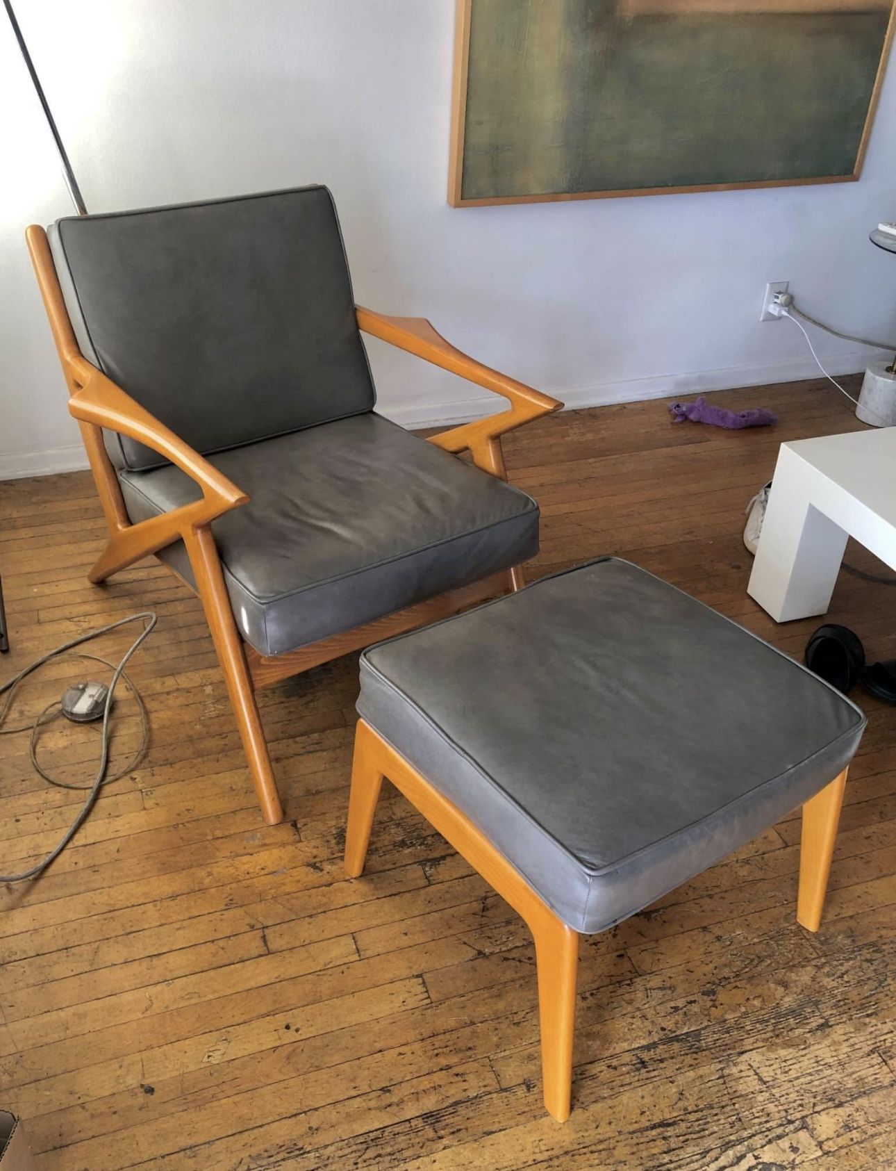 Leather Soto Chair and Ottoman + Goat Pelt