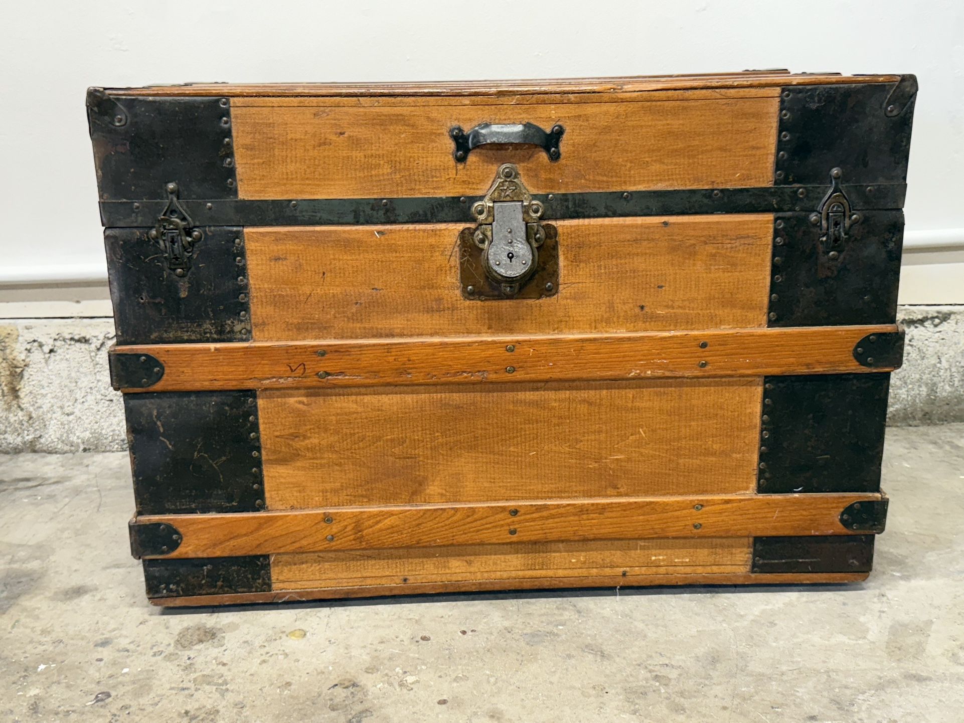 Antique Trunk with top storage and new leather handles