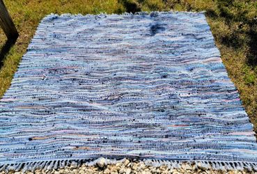 Hand Woven 6x6 Blue Area Rug – Like New – Unique Boho Home Decor