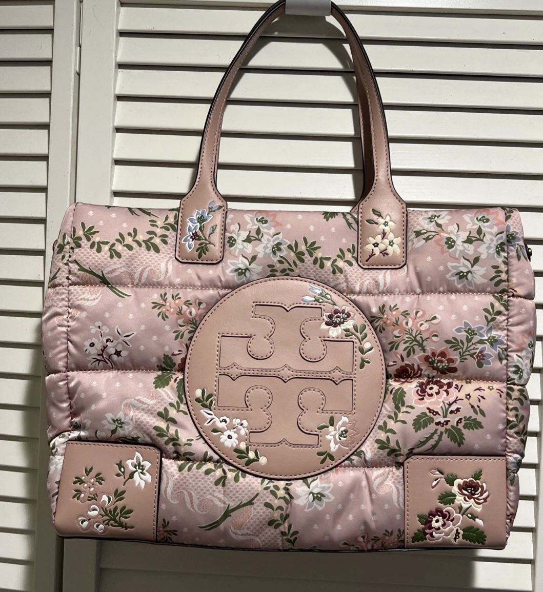 Women's Tory Burch Ella Tote Bag - Pink Satin Quilted Logo Shoulder Bag