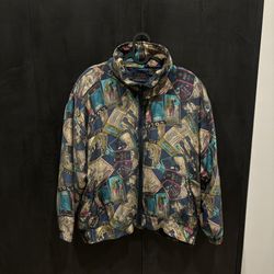 Mureli vintage blue/ multicolored silk jacket windbreaker golf Size L
