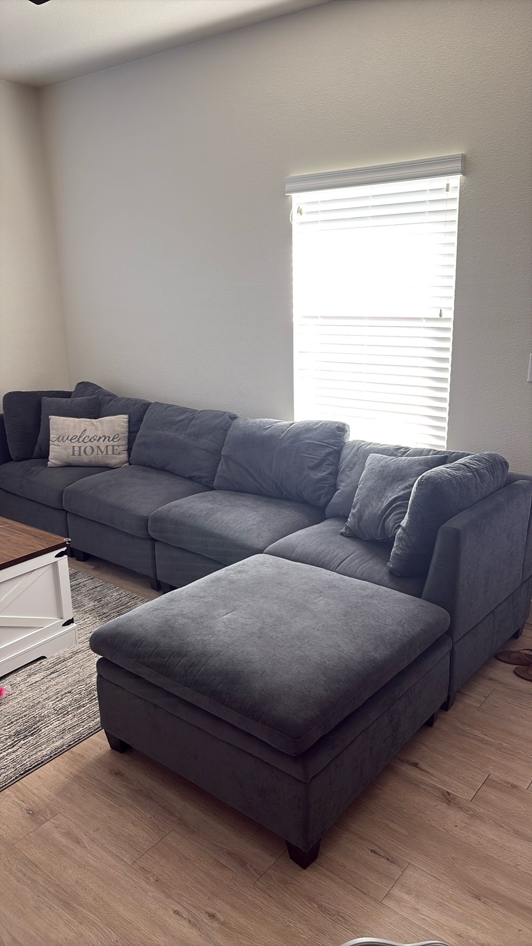 Upholstered Sectional Sofa With Removable Storage Ottoman
