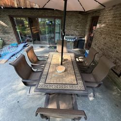 Outdoor Patio Back Yard Front Yard Set With 6 Chairs And Table With Umbrella 