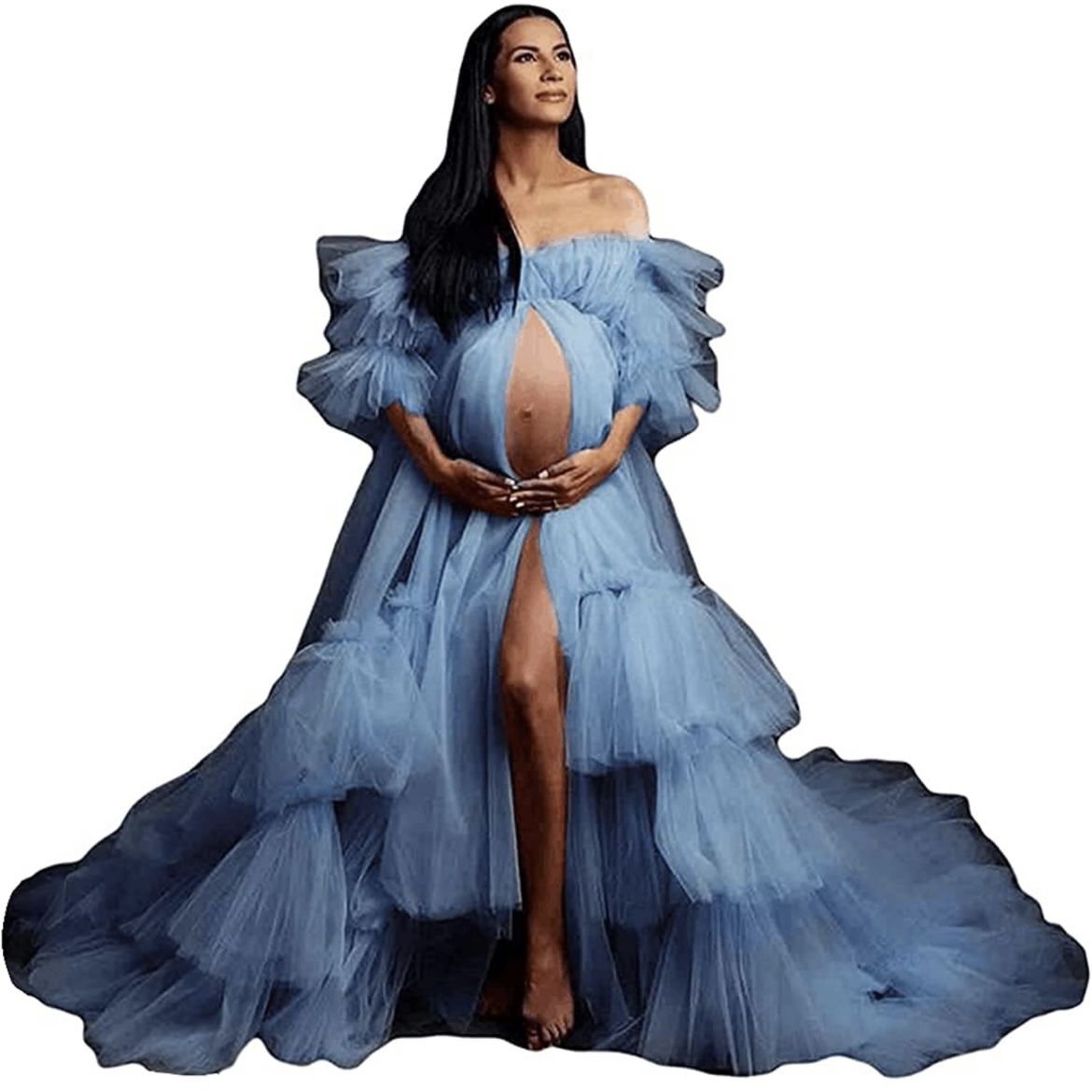 Blue Fluffy Tulle Dress Maternity Robe for Photoshoot S size NEW