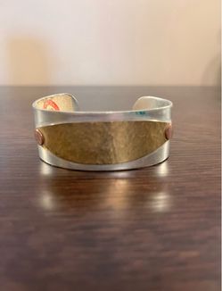 Vintage Salvaged Repurposed Metal Cuff Bracelet Stainless Hammered Brass Copper