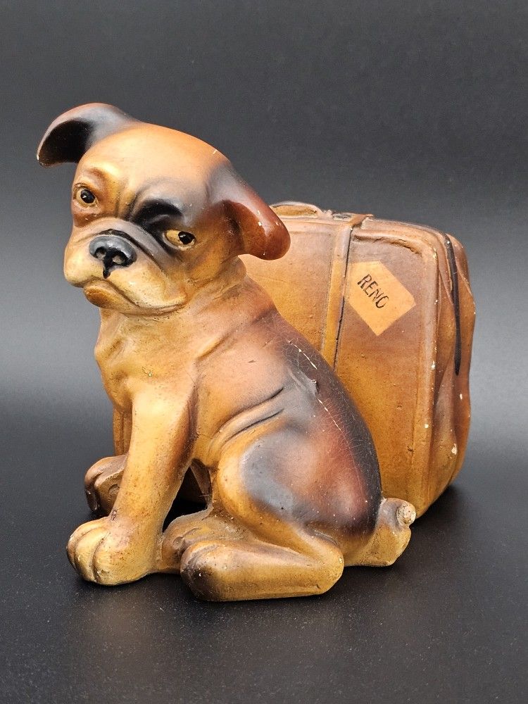 Antique Chalkware Dog With Suitcase Carnival Prize 1(contact info removed) Rare