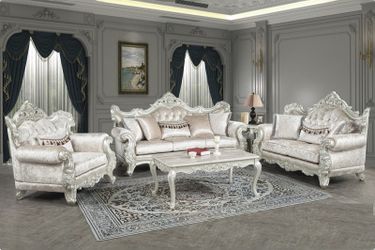 Brand New Spring Bud With Champagne Regal royal traditional style Antique White Sofa And Love Seat