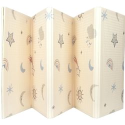 Nuby Reversible & Foldable Baby Playmat, Stars and Sky Design, 77"x58", Non-Slip, Easy Clean