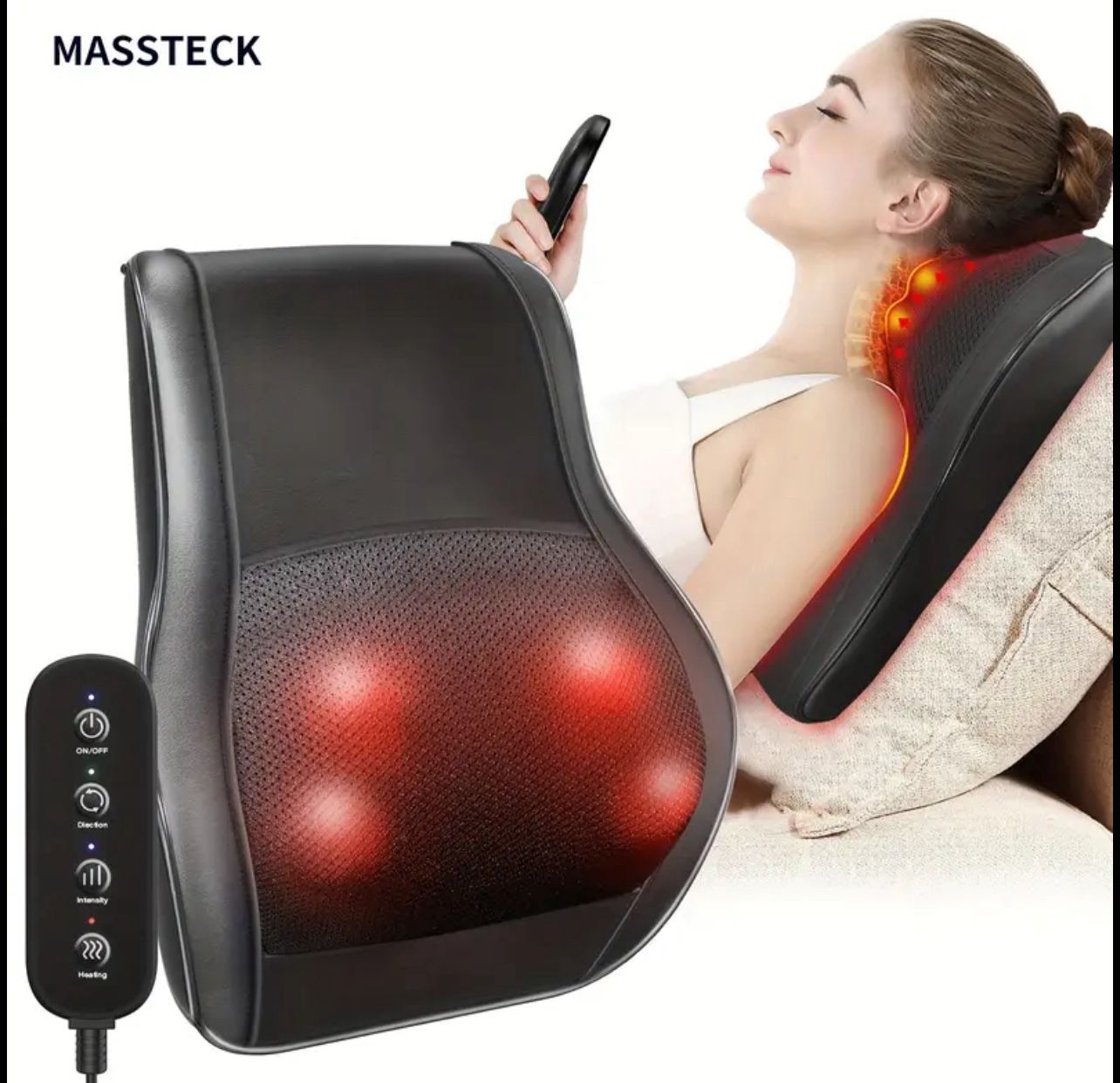 Back Massager Featuring Heat, Designed for Deep Tissue in The Neck, Shoulders, And Back, Offers 3 Massage Modes And 2 Heat Settings, Providing a 3D Kn