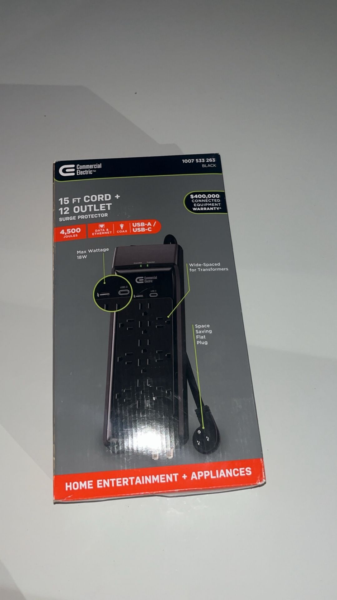 Commerical Electric 15 ft. 12 - Outlet Surge Protector