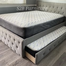 Full Twin Grey Frenchi Trundle Bed With Ortho Mattress Included!!