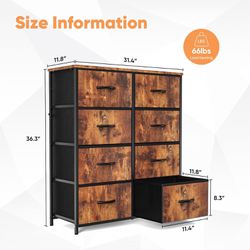 Fabric Tall Dresser for Bedroom with 8 Drawers, Storage Tower with Fabric Bins, Chest of Drawers