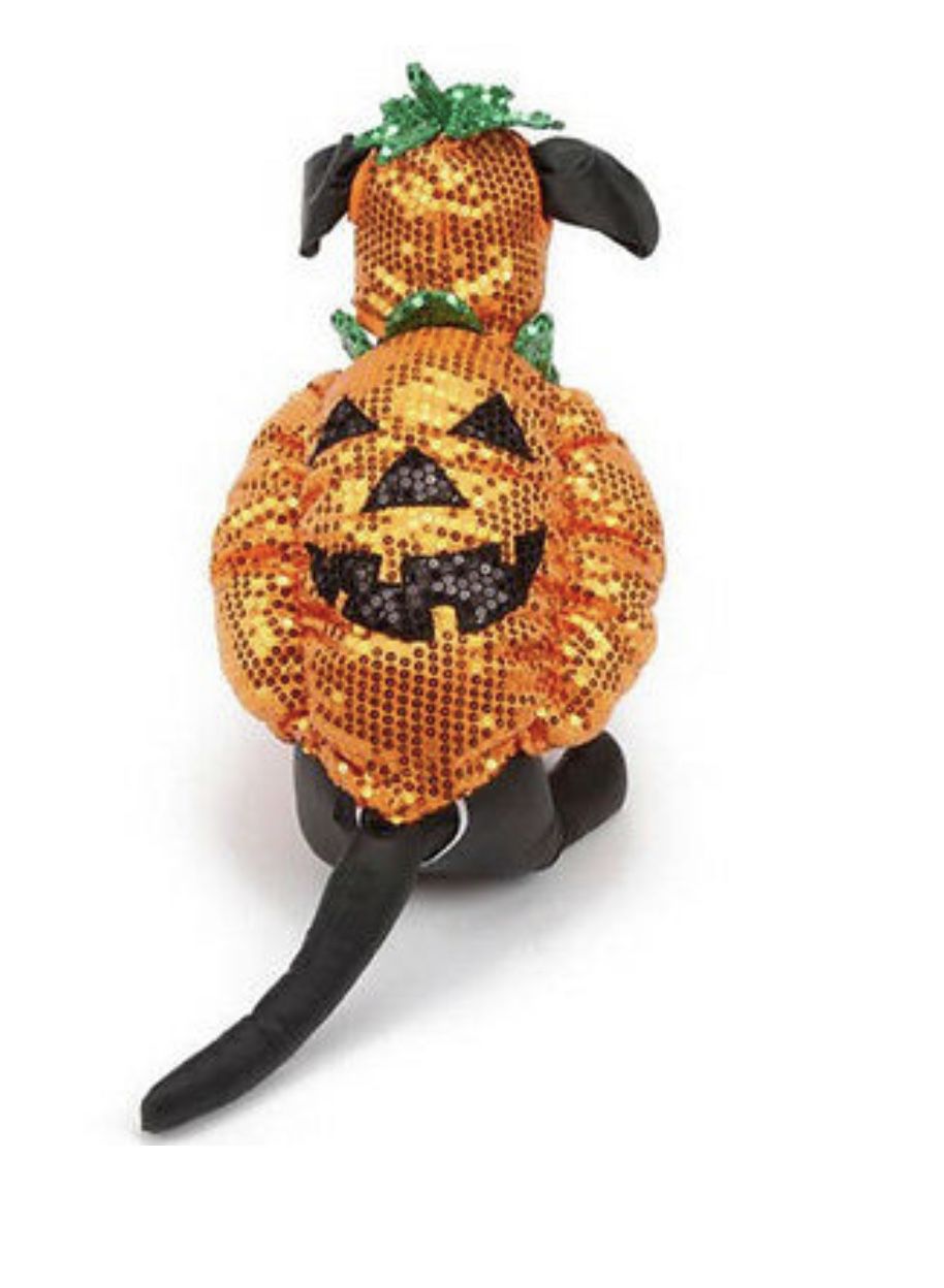  Pet Sequin Puffy Pumpkin Costume  w /hat - Black & Orange - Size XS / S