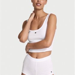 Victoria’s Secret 100% Cotton Tank & Shorts Pajama Set white  size L