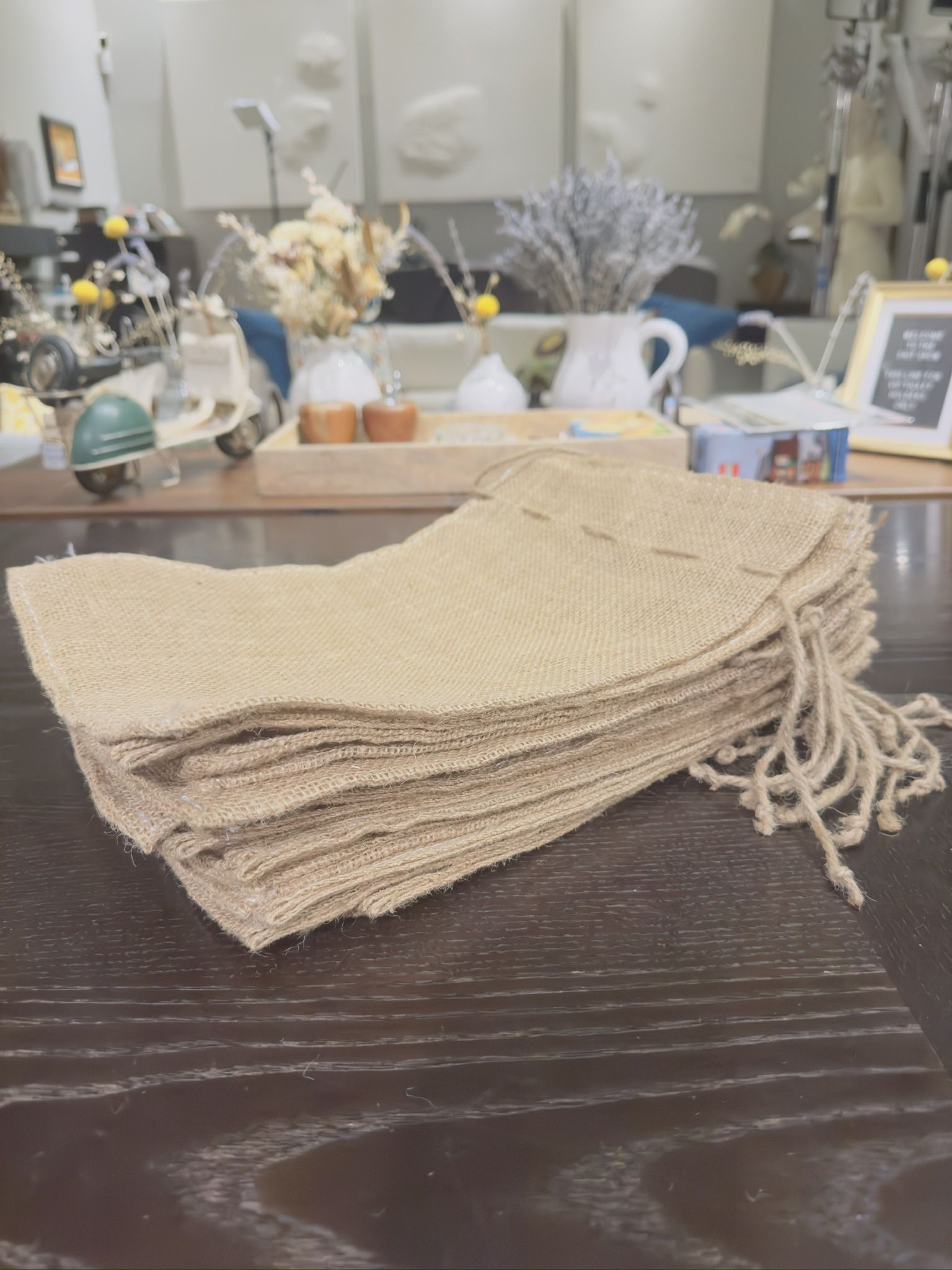 Burlap Bags with drawstring  14.5"x10"