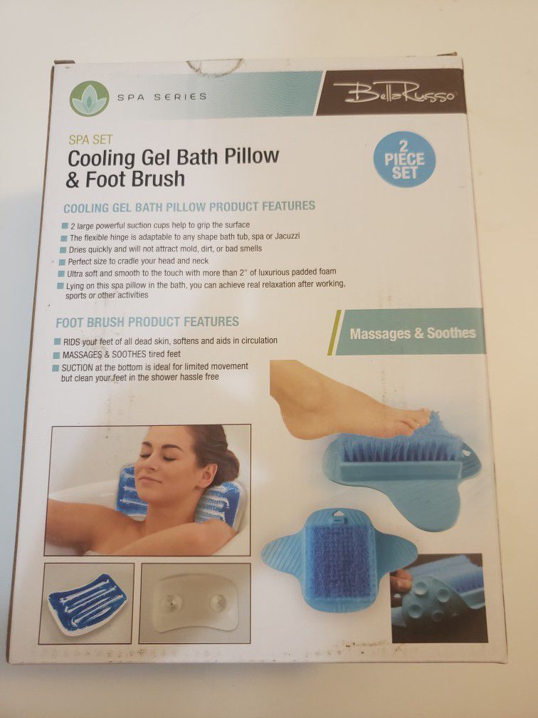 Bella Russo - *New* 2 Piece Spa Set Cooling Gel Bath Pillow & Foot Brush