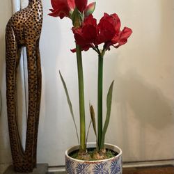 Red Lily Faux Flowers Plant 