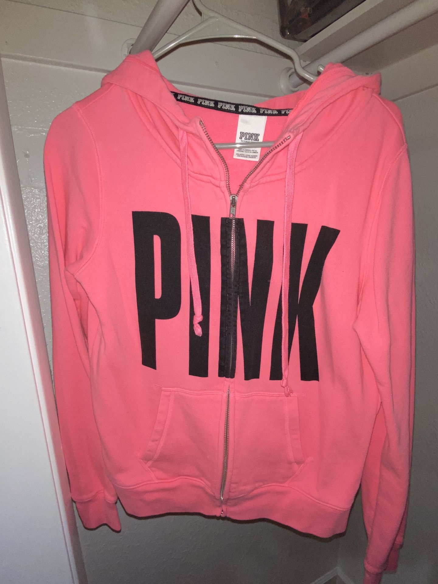 Victoria’s Secret Pink Small A Neon Pink Sweatshirt Zip Hoodie