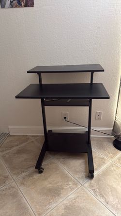 Black Rolling Standing Desk with Shelves