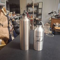 Lot Of 2 Sports Water Bottles Incl: Scalamandre 17OZ & Chinook Stainless Steel 34OZ Both W/Loop Cap & Carbiner