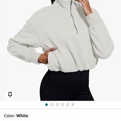 Womens Quarter Zip Pullover Sweatshirt Cropped Fleece Lined Long Sleeve