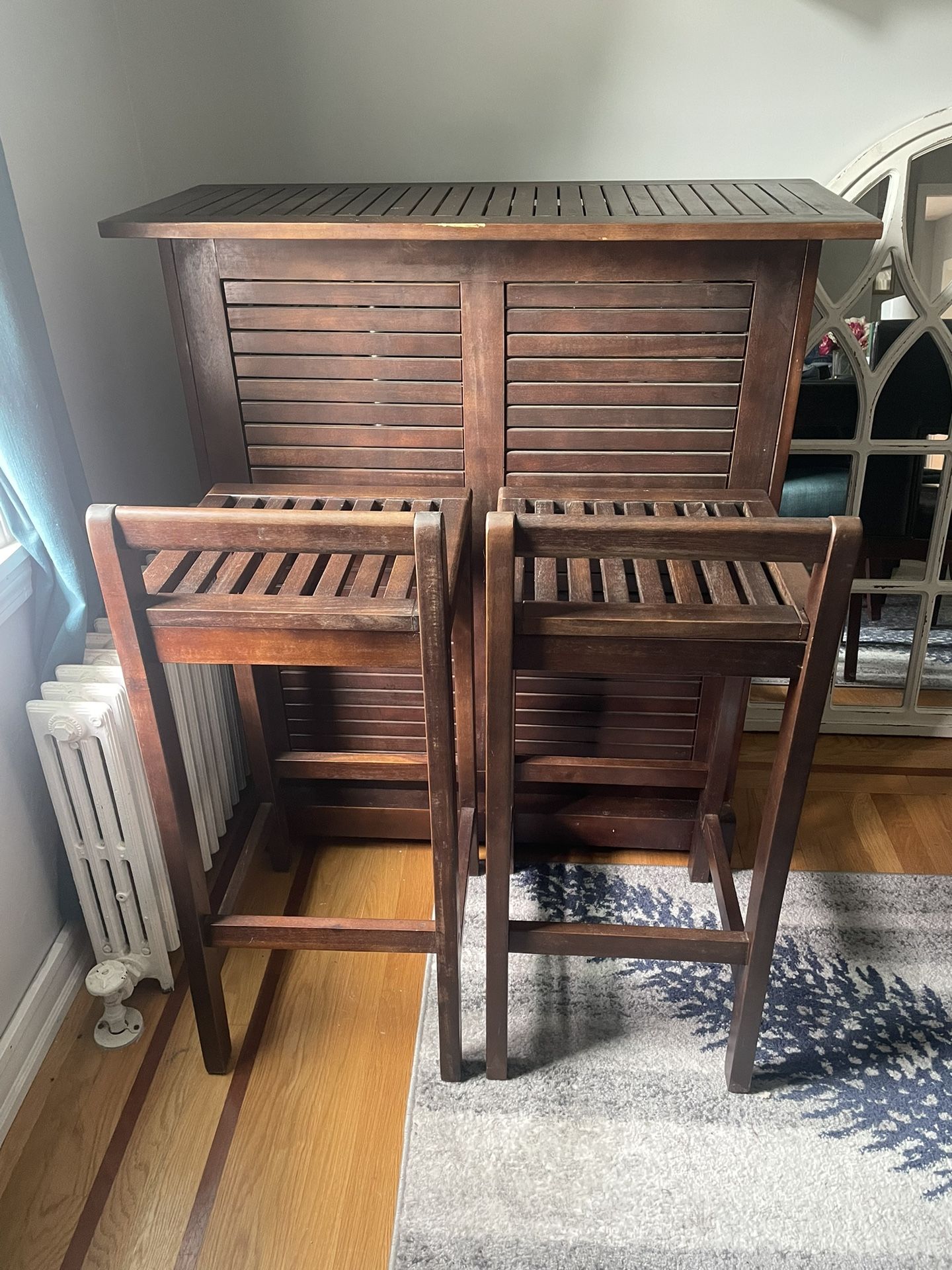 Wooden Bar Set with Two Stools