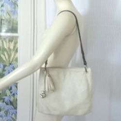 Brighton White Leather Purse Embossed Flower Tassel Shoulder Bag Heart